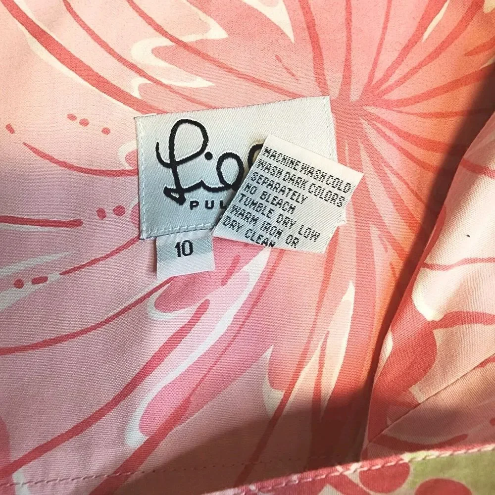 VTG Lilly Pulitzer White Label Women Sz 10 Green Pink Tropical Strappy Dress Y2K - Picture 6 of 15